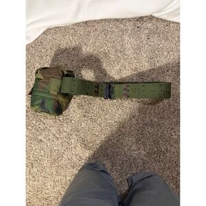 US Military Pistol Belt and Canteen Cover Woodland Camo Tactical Utility Gear